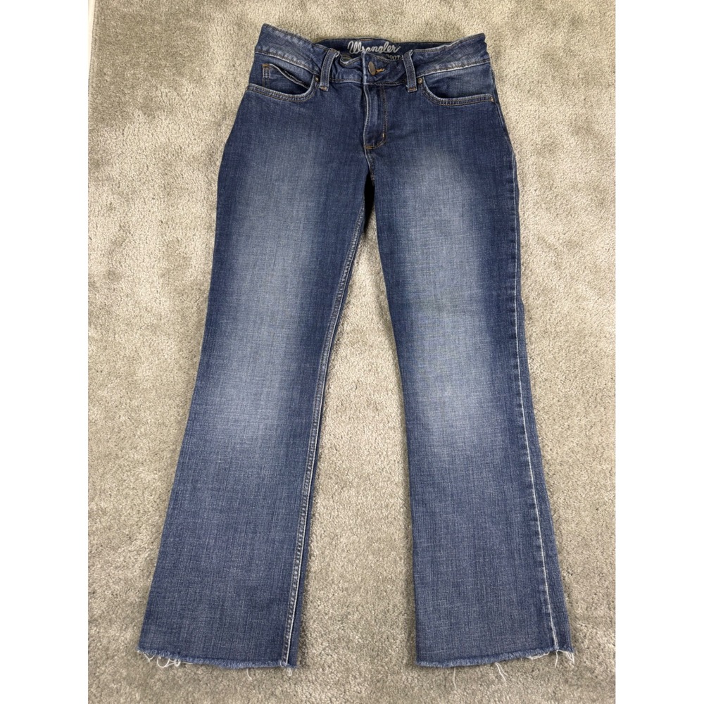 Wrangler Bootcut Jeans Womens 29x27.5 Medium Wash Raw Hem Denim Mid Rise Blue